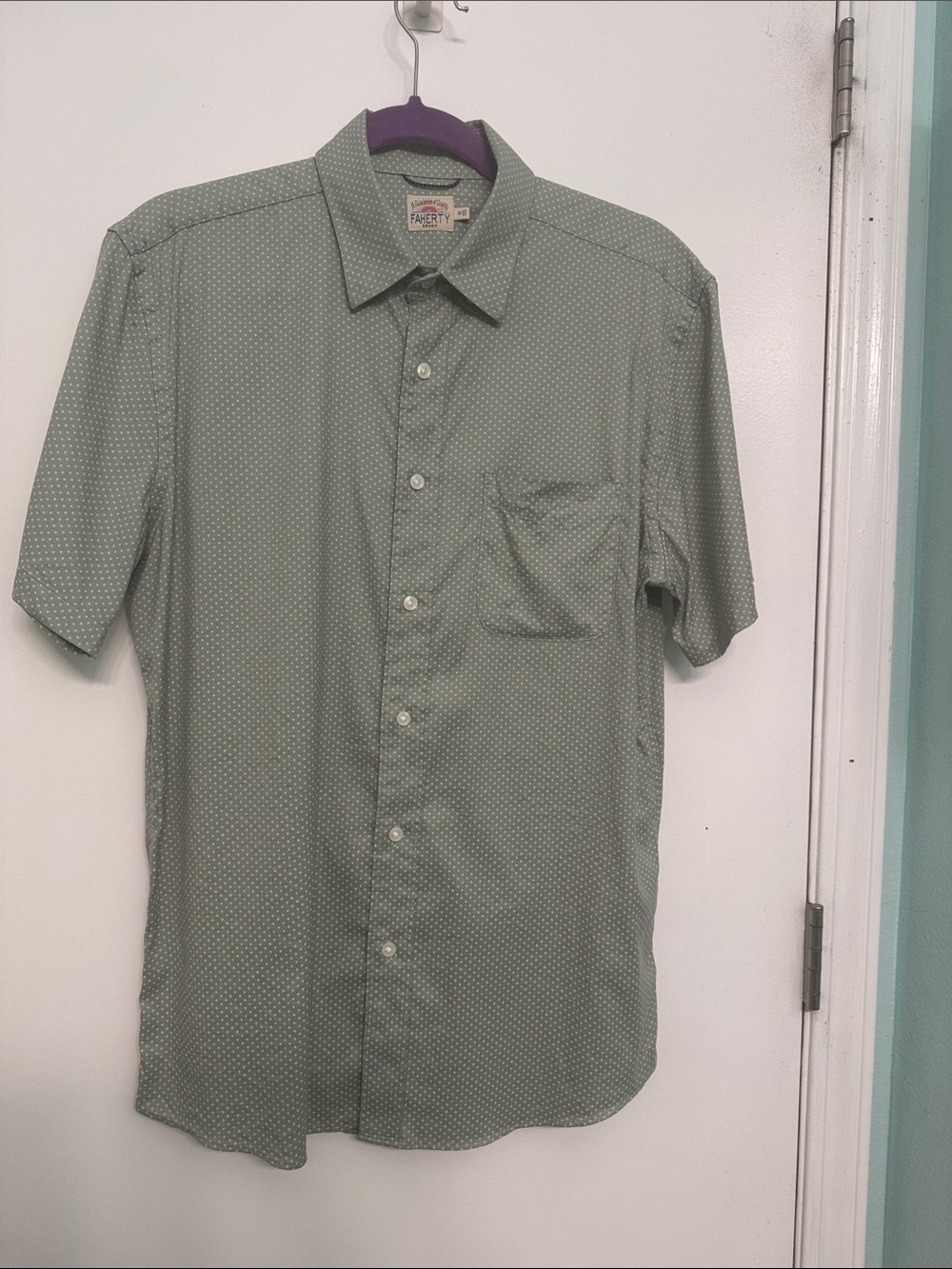 Faherty Sage Green Short-Sleeve Button-Up Shirt